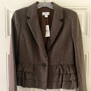 NWT - Ann Taylor Loft Brown Wool Blend Blazer with Ruffles